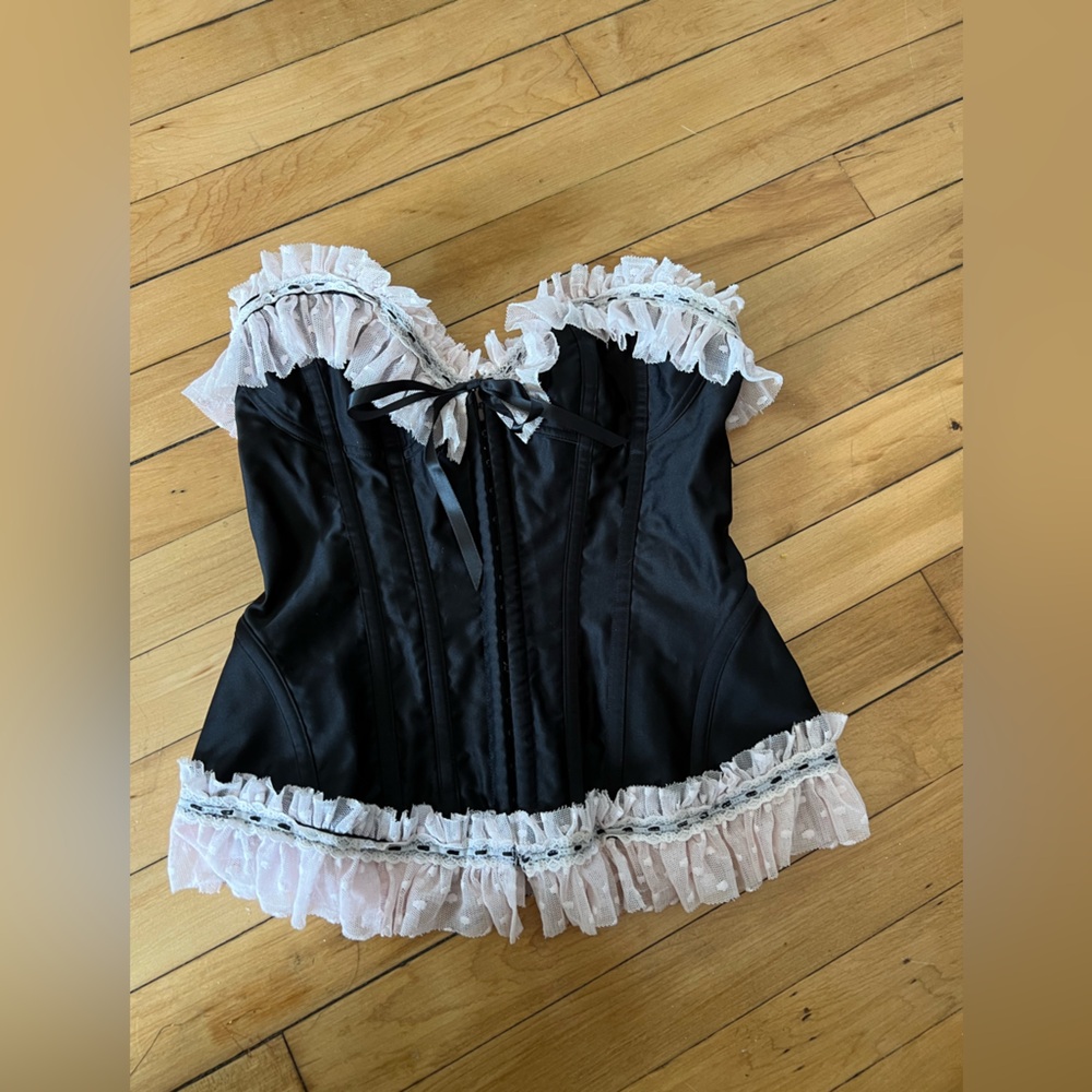 Victoria's Secret Black and White Ruffle Bustier Corset